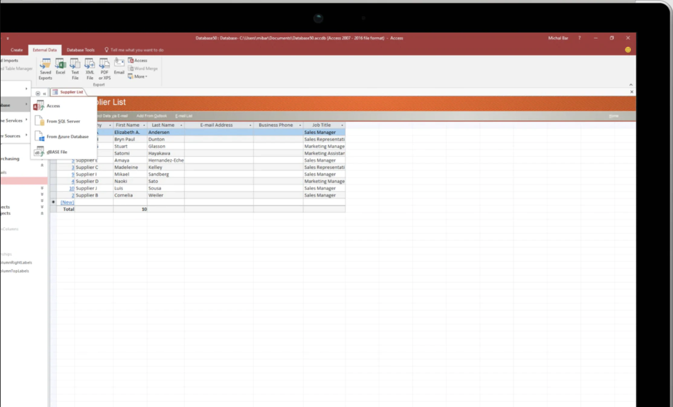 screenshot of Microsoft Access
